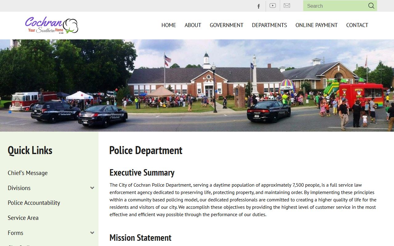 City of Cochran Police Department official page for municipal custody contact information