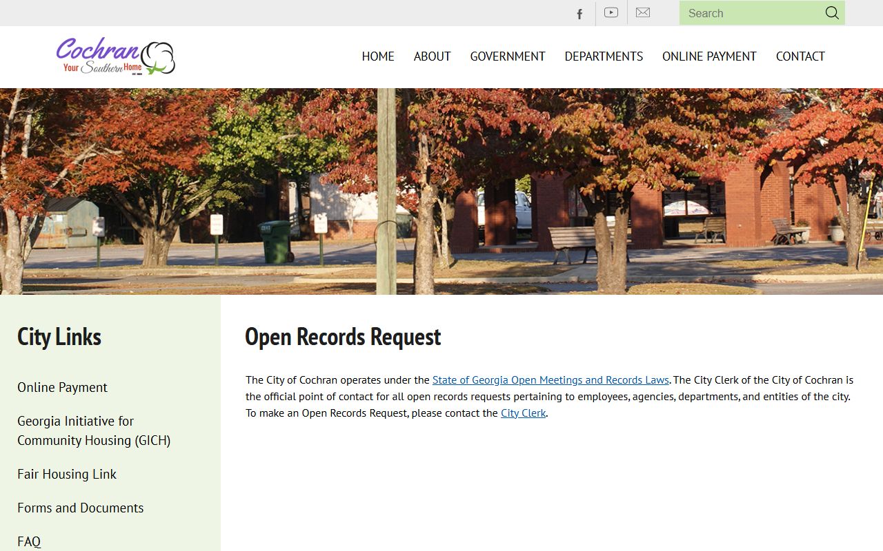 City of Cochran open records request page for municipal police and city records